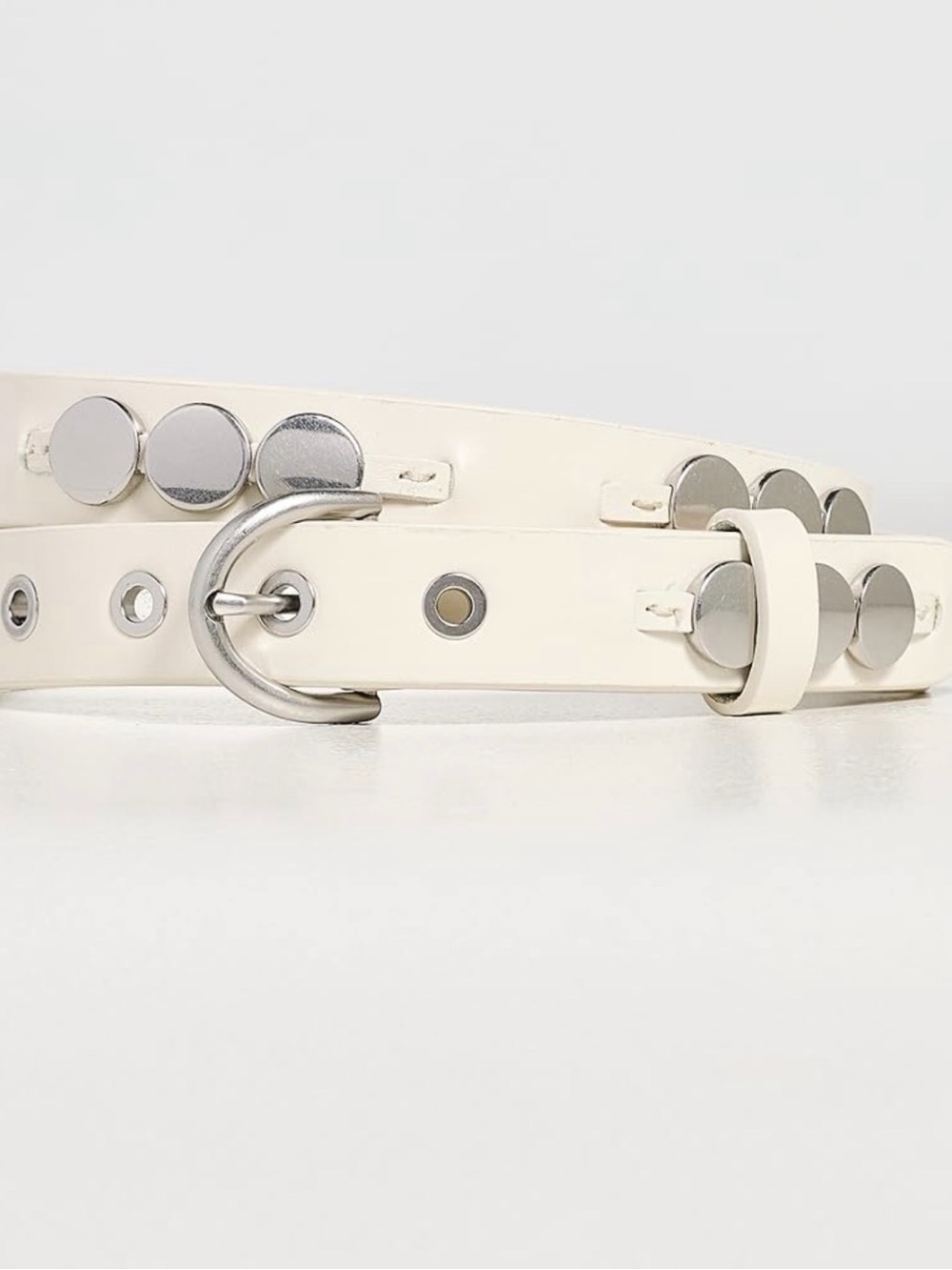 Rag and bone Women's White Studded Leather Belt with Silver Hardware